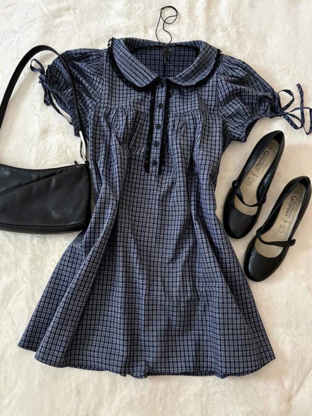 Summer Casual Plaid Puff Sleeve Tie Waist Dress